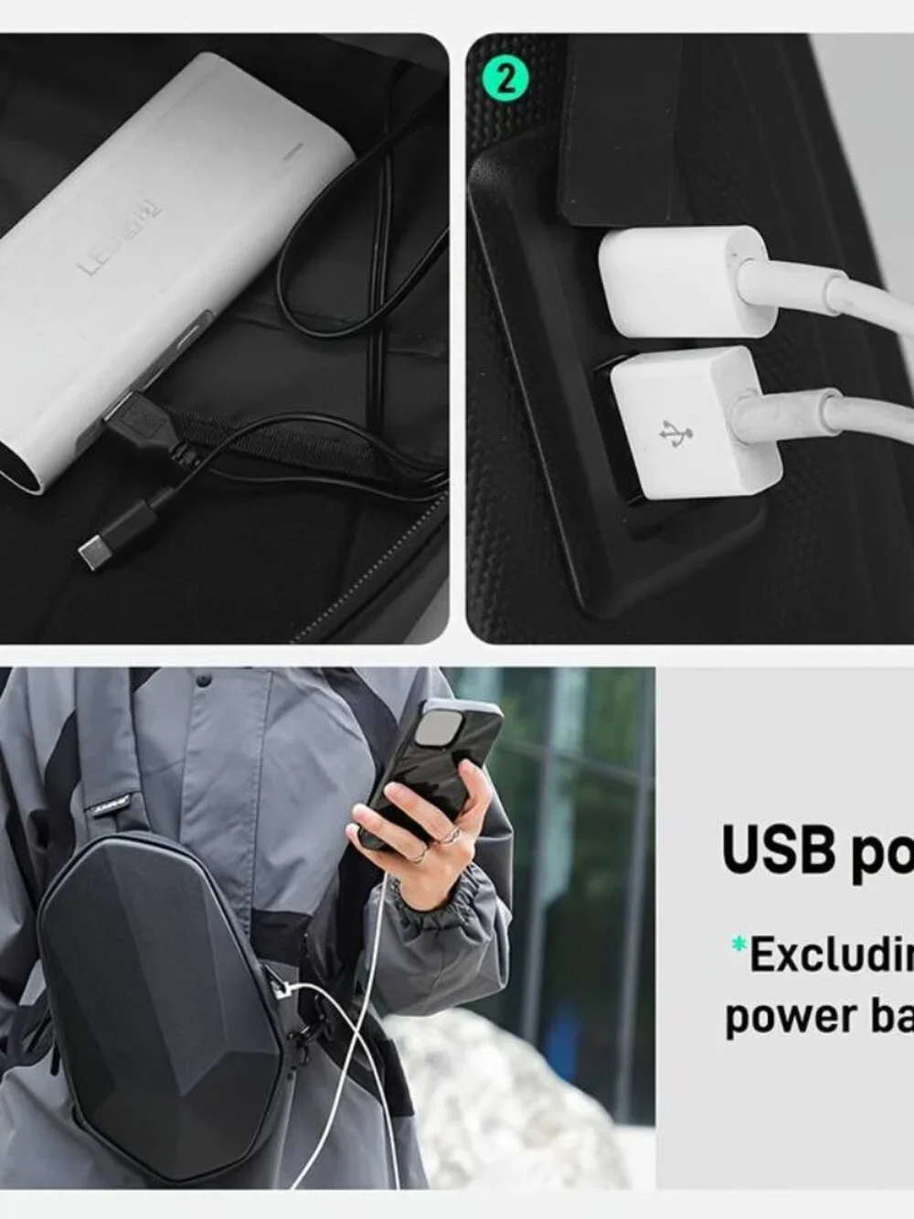 Geometric Hard Shell Chest Bag Crossbody Backpack with USB Port